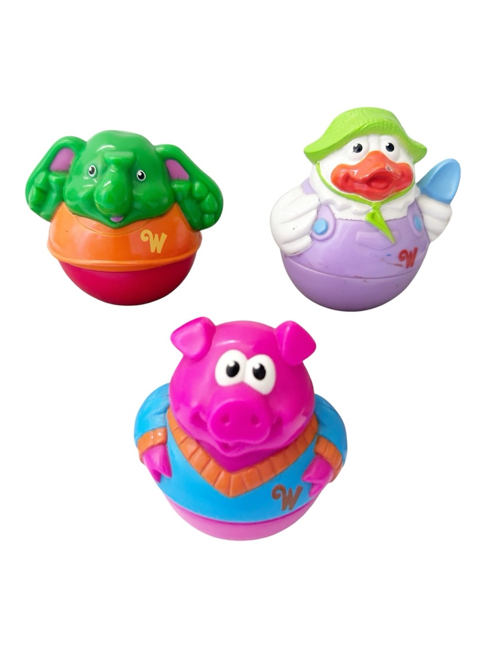 Three Playskool Weeble Wobbles Pig Duck & Elephant